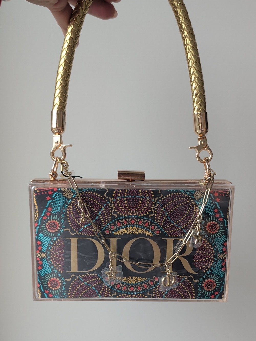 Upcycled Multicolor Acrylic Box Clutch with Gold Hardware